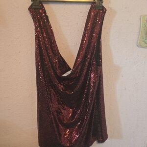 New York & Company Burgundy Sequin Cowl Neck Tank
